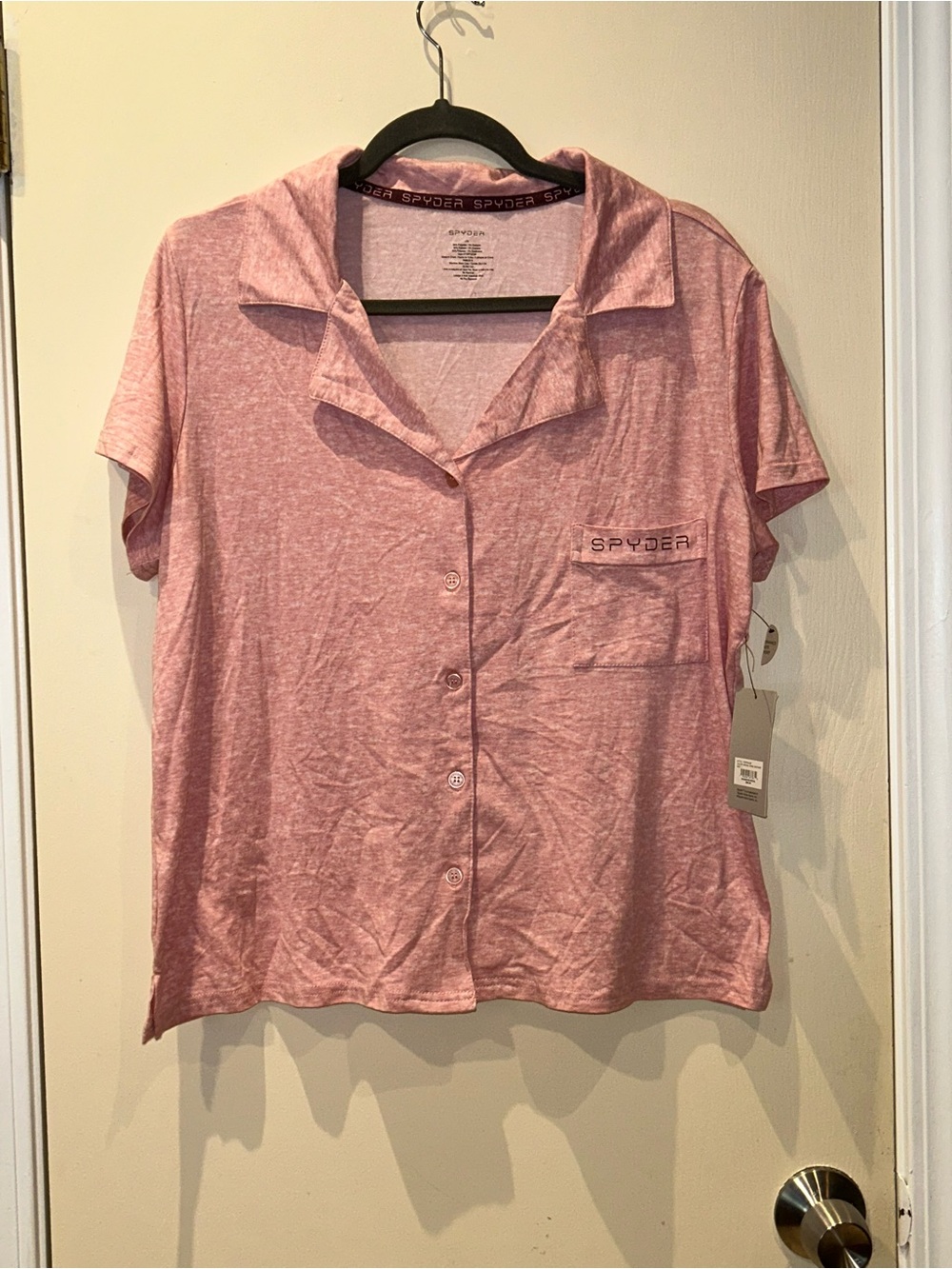 Spyder Notch Collar Button-Up Women’s Pajama Top Large Pink Heather NWT